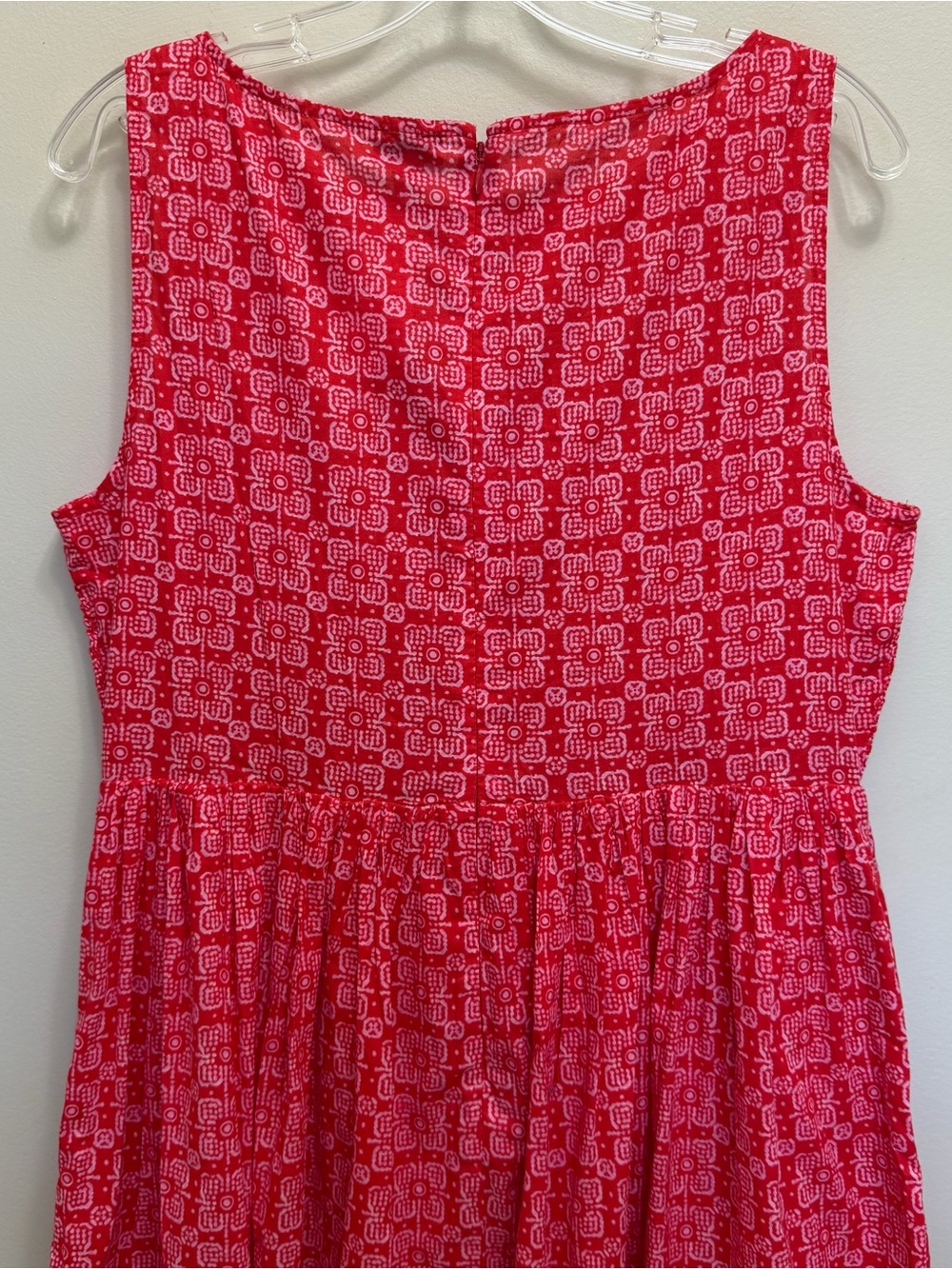 J. Crew NWT Smocked Boat Neck Midi Dress Pockets Sleeveless Red Print Size L NEW - Picture 7 of 10